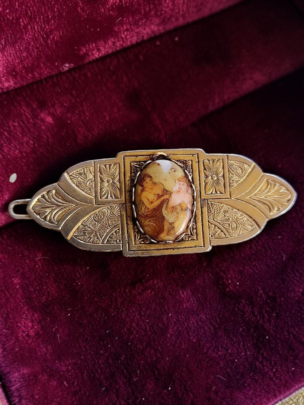 Antique Victorian Gold Filled Hand Painted Courting Barrete